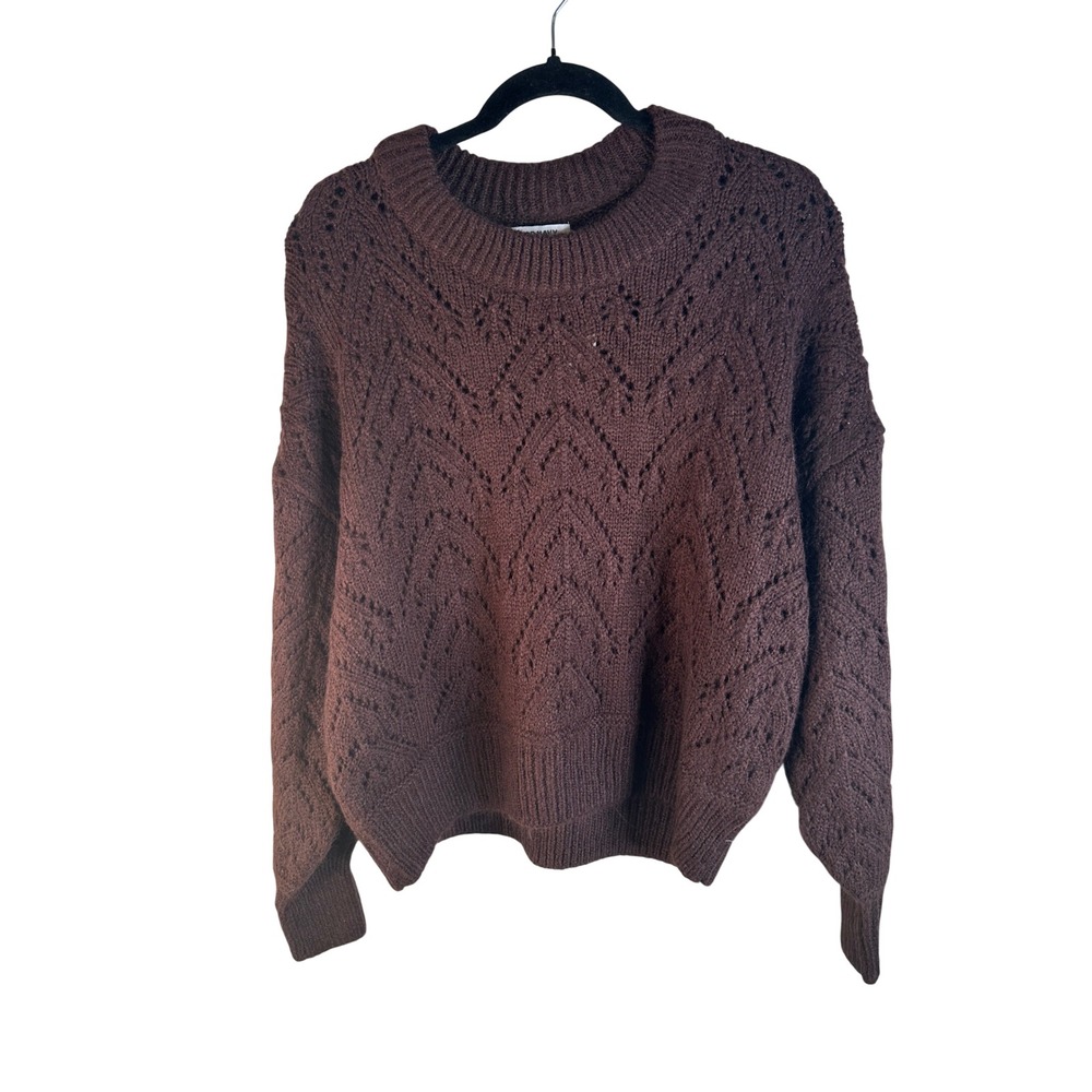 Old Navy Women's Brown Pointelle Chevron Knit Crewneck Sweater Size Medium New!